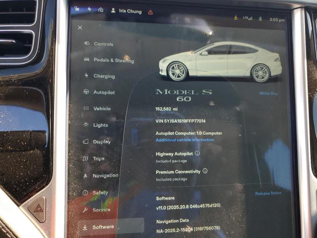 Photo 9 from auction – 2015 TESLA MODEL S 70 with VIN 5YJSA1S19FFP77014