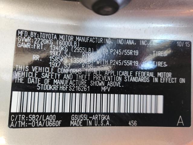 Photo 14 from auction – 2015 TOYOTA HIGHLANDER with VIN 5TDDKRFH6FS216261