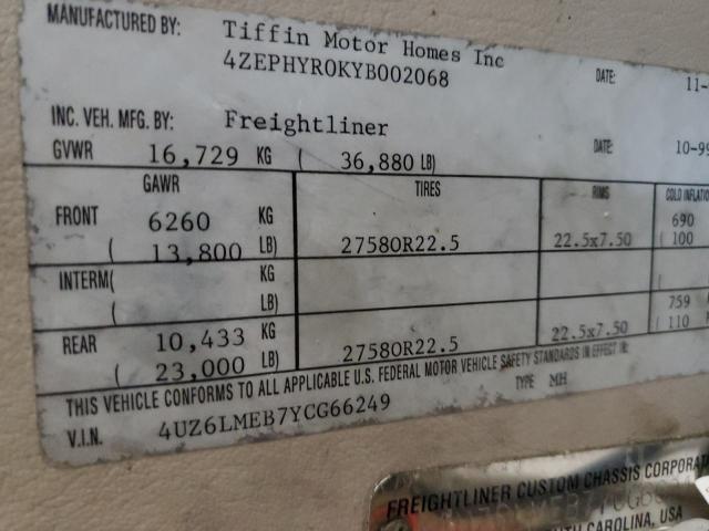 Photo 10 from auction – 2000 FREIGHTLINER CHASSIS VCL with VIN 4UZ6LMEB7YCG66249