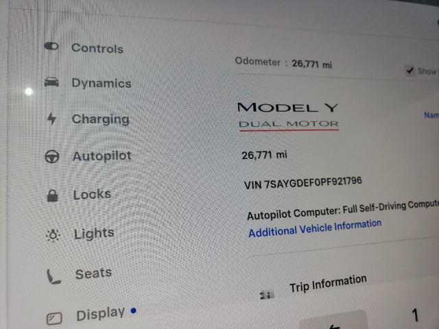 Photo 9 from auction – 2023 TESLA MODEL Y with VIN 7SAYGDEF0PF921796