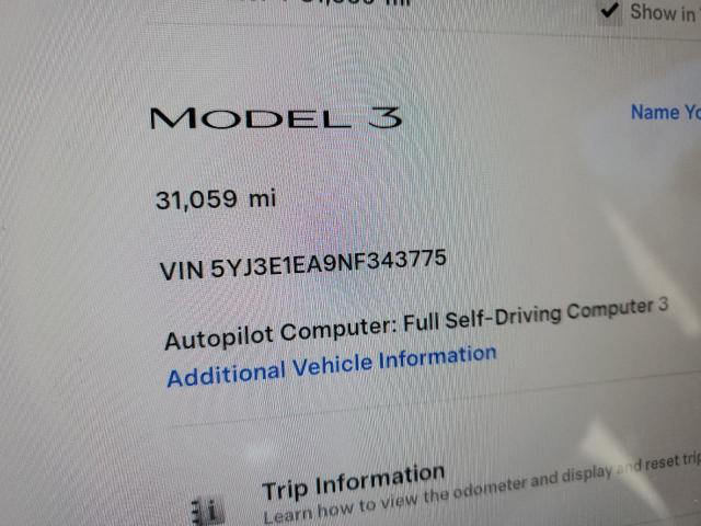 Photo 9 from auction – 2022 TESLA MODEL 3 with VIN 5YJ3E1EA9NF343775