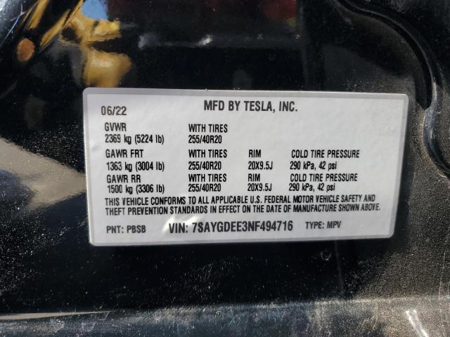 Photo 14 from auction – 2022 TESLA MODEL Y with VIN 7SAYGDEE3NF494716