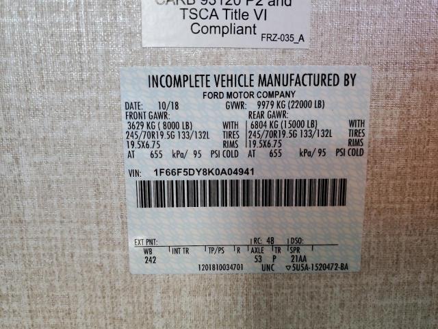 Photo 10 from auction – 2019 FORD F53 with VIN 1F66F5DY8K0A04941