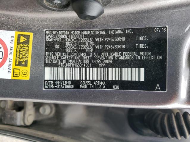 Photo 14 from auction – 2016 TOYOTA HIGHLANDER with VIN 5TDJKRFH1GS314361