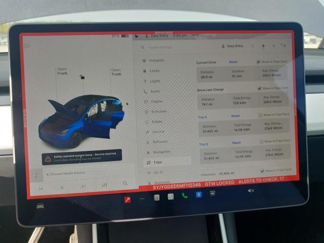 Photo 9 from auction – 2021 TESLA MODEL Y with VIN 5YJYGDEE6MF112349