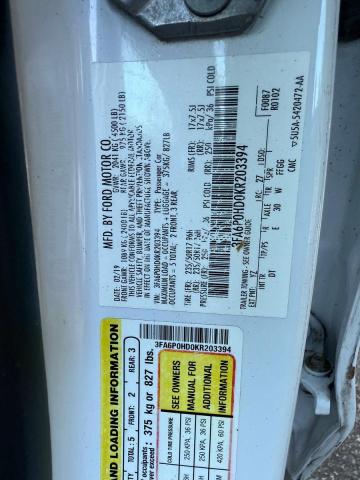 Photo 10 from auction – 2019 FORD FUSION SE with VIN 3FA6P0HD0KR203394