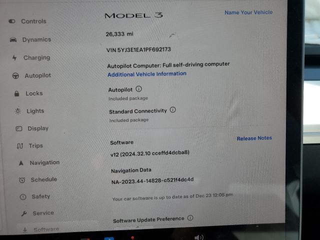 Photo 9 from auction – 2023 TESLA MODEL 3 with VIN 5YJ3E1EA1PF692173