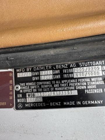 Photo 10 from auction – 1989 MERZ 560 SL with VIN WDBBA48D0KA098639