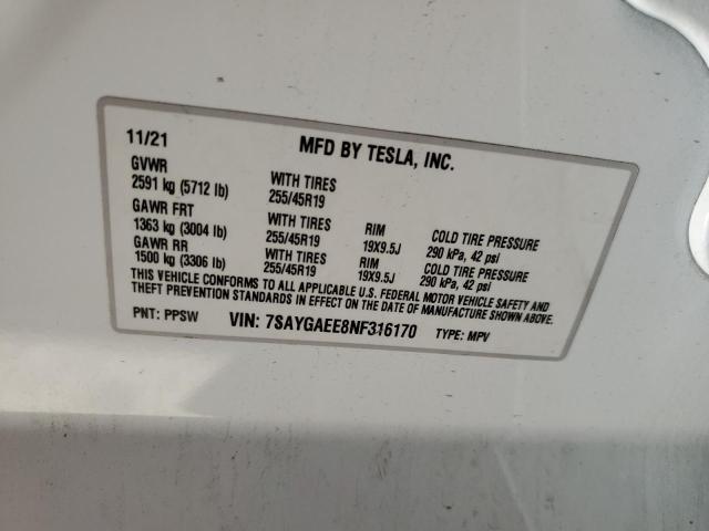Photo 14 from auction – 2022 TESLA MODEL Y with VIN 7SAYGAEE8NF316170