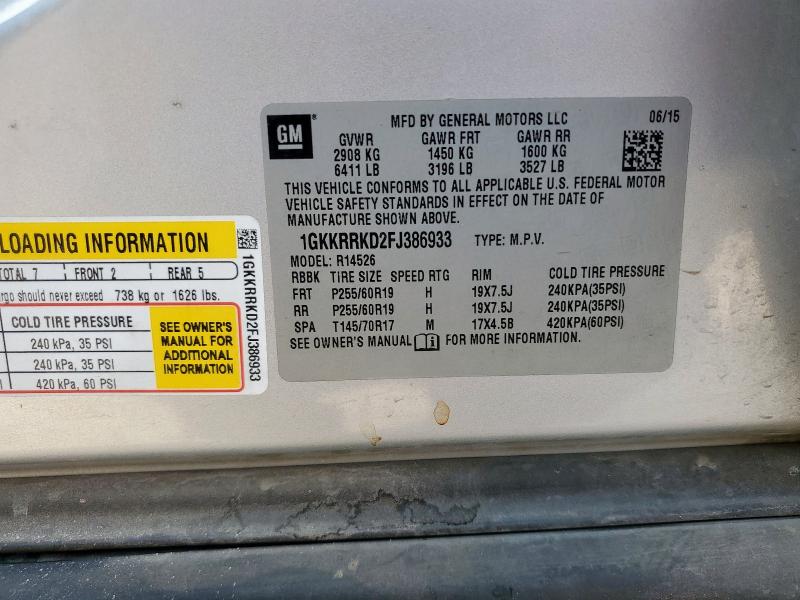 Photo 14 from auction – 2015 GMC ACADIA SLT with VIN 1GKKRRKD2FJ386933