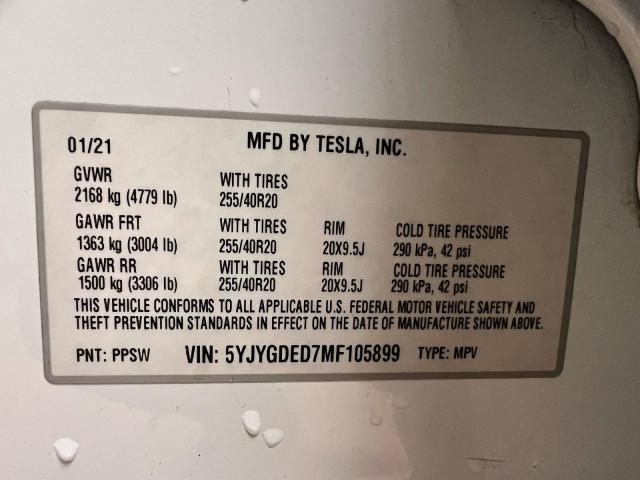Photo 10 from auction – 2021 TESLA MODEL Y with VIN 5YJYGDED7MF105899