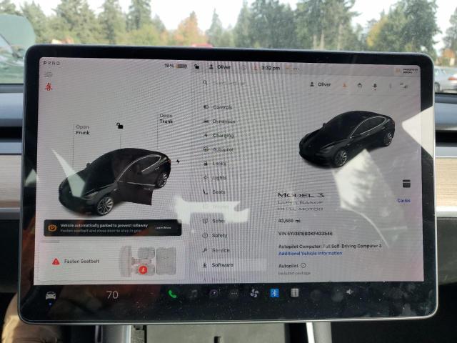 Photo 9 from auction – 2019 TESLA MODEL 3 with VIN 5YJ3E1EB0KF433546