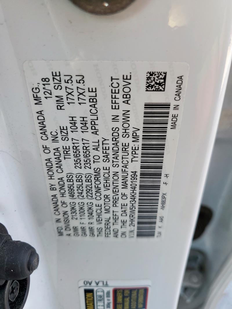 Photo 14 from auction – 2019 HONDA CR-V LX with VIN 2HKRW5H34KH401994