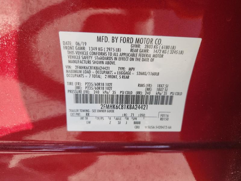Photo 14 from auction – 2019 FORD FLEX SEL with VIN 2FMHK6C81KBA24421