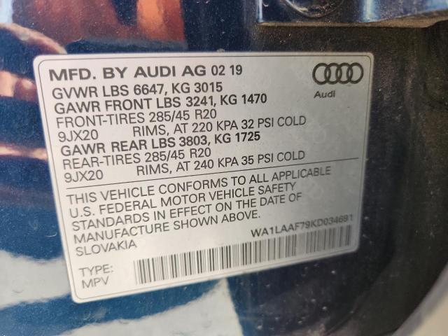 Photo 14 from auction – 2019 AUDI Q7 PREMIUM with VIN WA1LAAF79KD034691