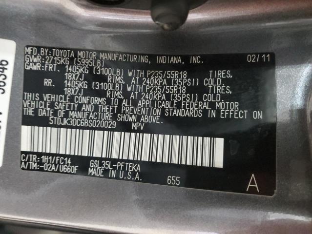 Photo 14 from auction – 2011 TOYOTA SIENNA LE with VIN 5TDJK3DC6BS020029
