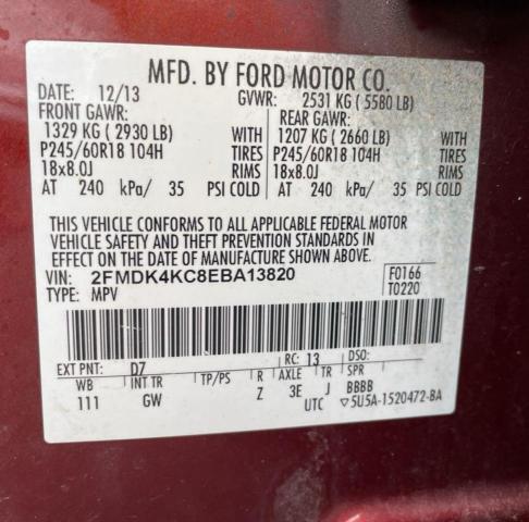 Photo 10 from auction – 2014 FORD EDGE LIMIT with VIN 2FMDK4KC8EBA13820