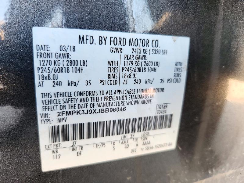 Снимка 14 от търг – 2018 FORD EDGE с VIN 2FMPK3J9XJBB96046