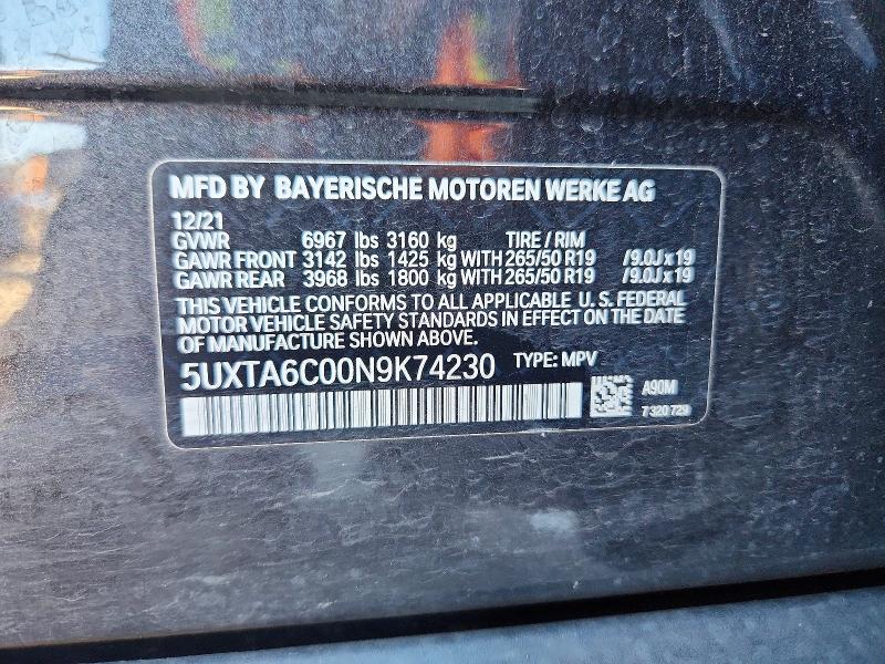 Снимка 14 от търг – 2022 BMW X5 с VIN 5UXTA6C00N9K74230