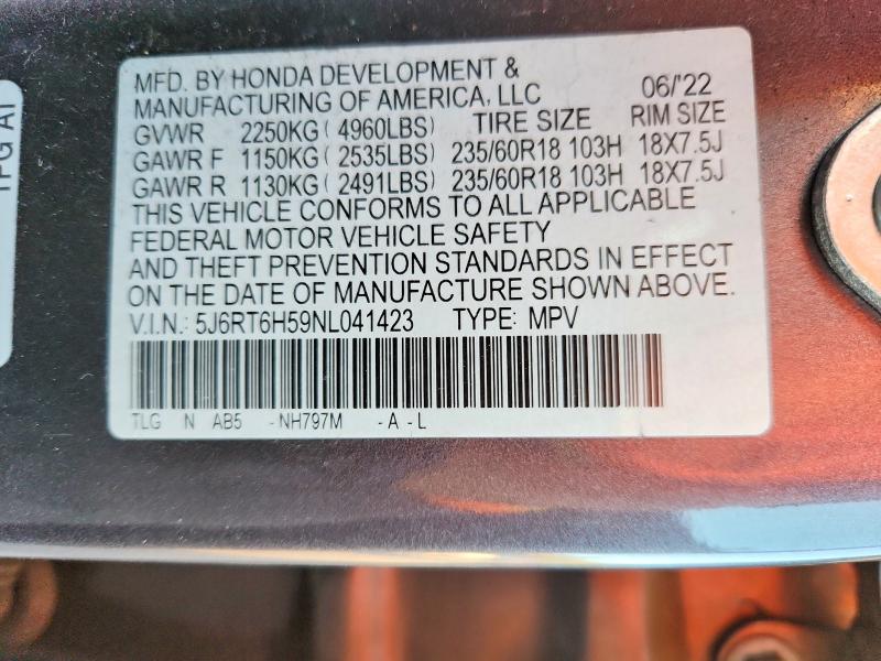 Снимка 14 от търг – 2022 HONDA CR-V с VIN 5J6RT6H59NL041423