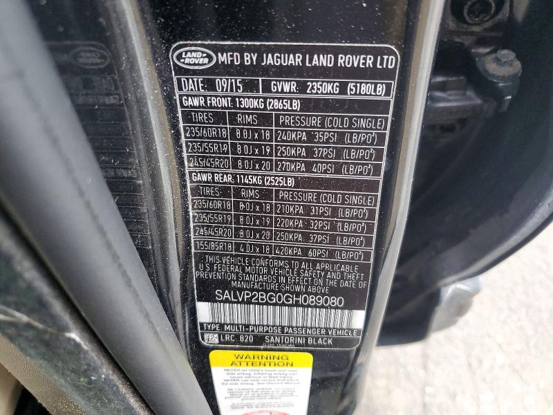 Снимка 14 от търг – 2016 LAND ROVER RANGE ROVER EVOQUE с VIN SALVP2BG0GH089080
