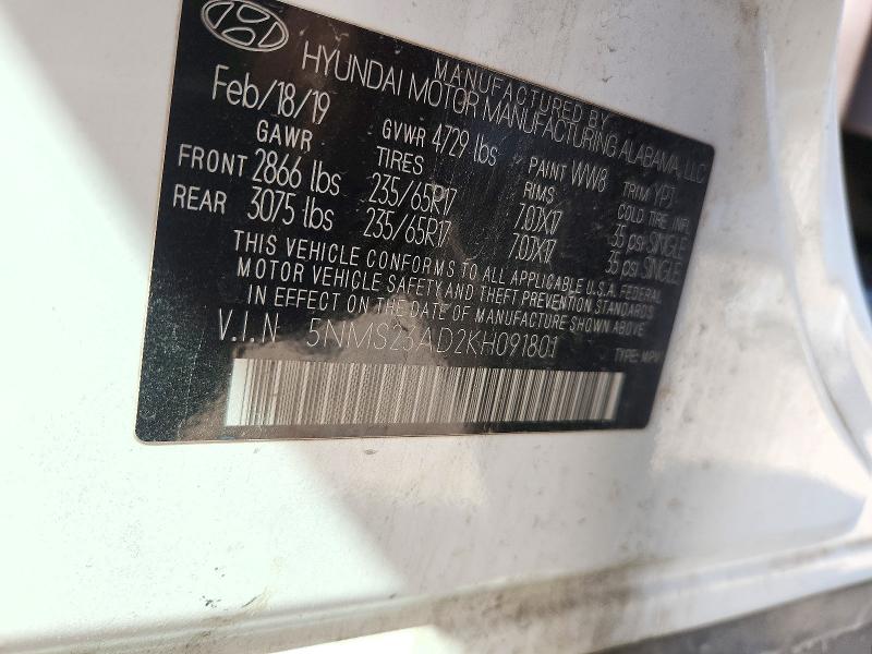 Photo 14 from auction – 2019 HYUNDAI SANTA FE with VIN 5NMS23AD2KH091801