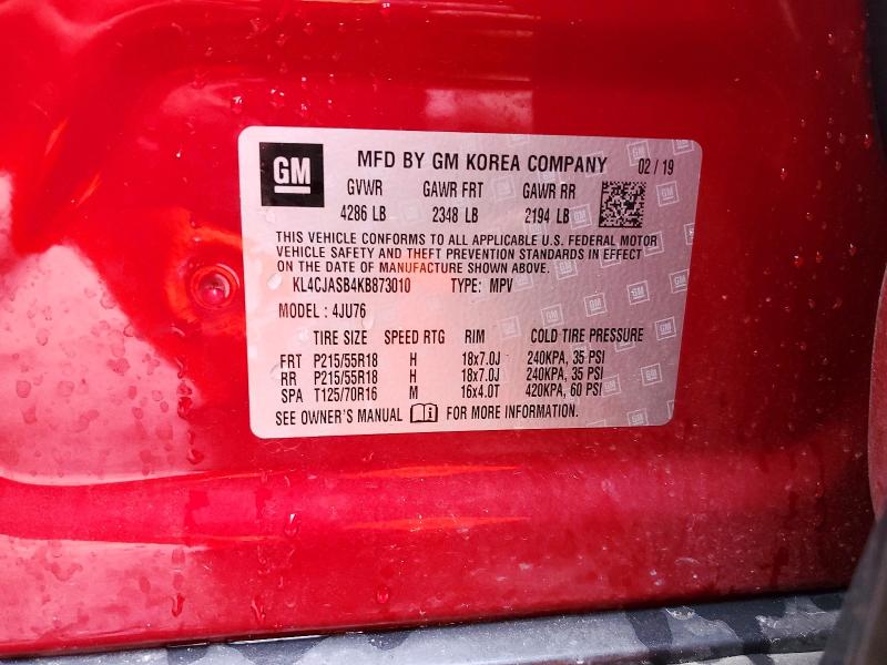 Снимка 14 от търг – 2019 BUICK ENCORE с VIN KL4CJASB4KB873010