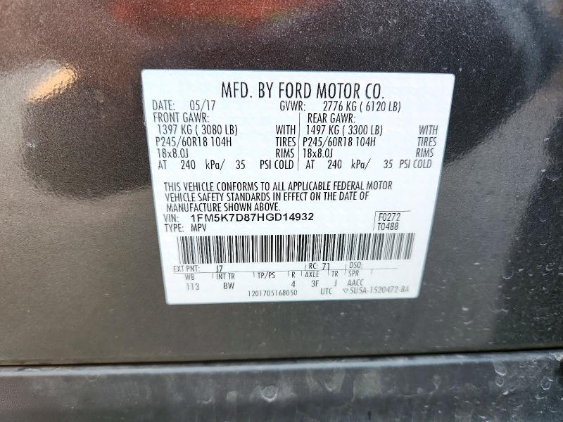 Photo 14 from auction – 2017 FORD EXPLORER with VIN 1FM5K7D87HGD14932