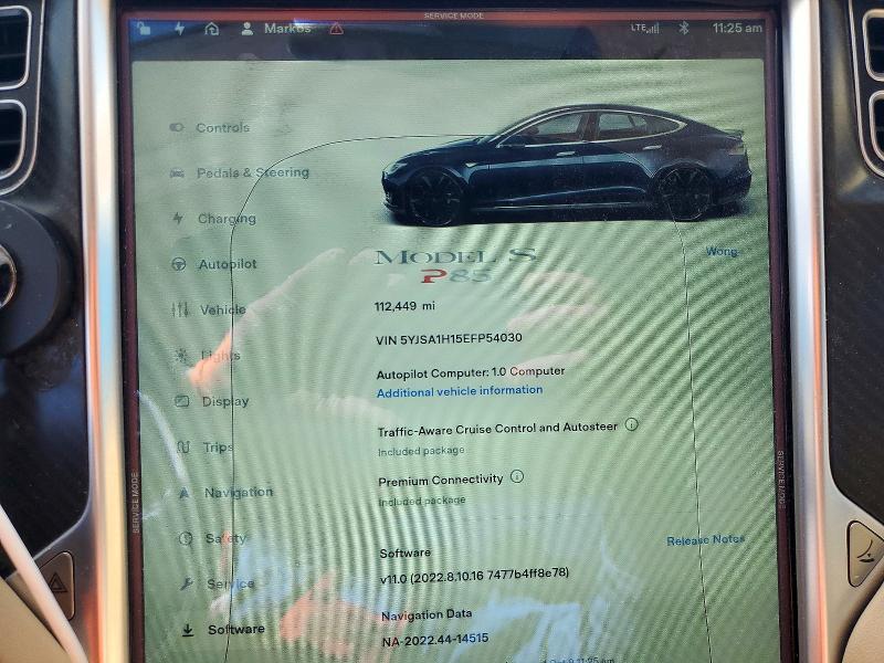 Photo 9 from auction – 2014 TESLA MODEL S with VIN 5YJSA1H15EFP54030