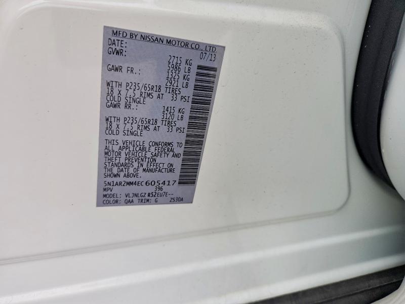 Снимка 14 от търг – 2014 NISSAN PATHFINDER с VIN 5N1AR2MM4EC605417