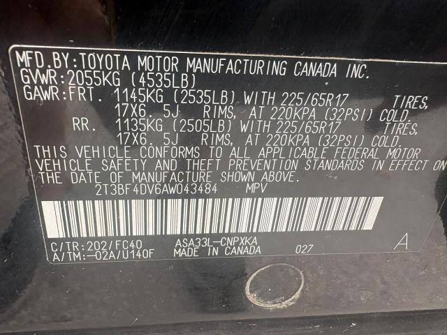 Photo 10 from auction – 2010 TOYOTA RAV4 with VIN 2T3BF4DV6AW043484