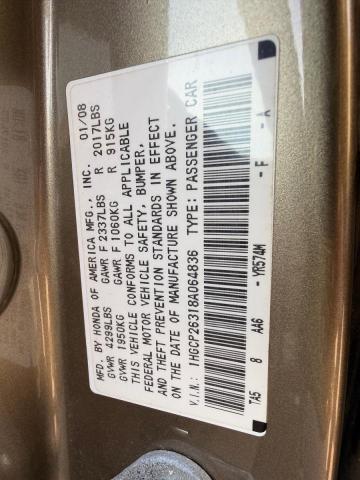 Photo 10 from auction – 2008 HONDA ACCORD with VIN 1HGCP26318A064836