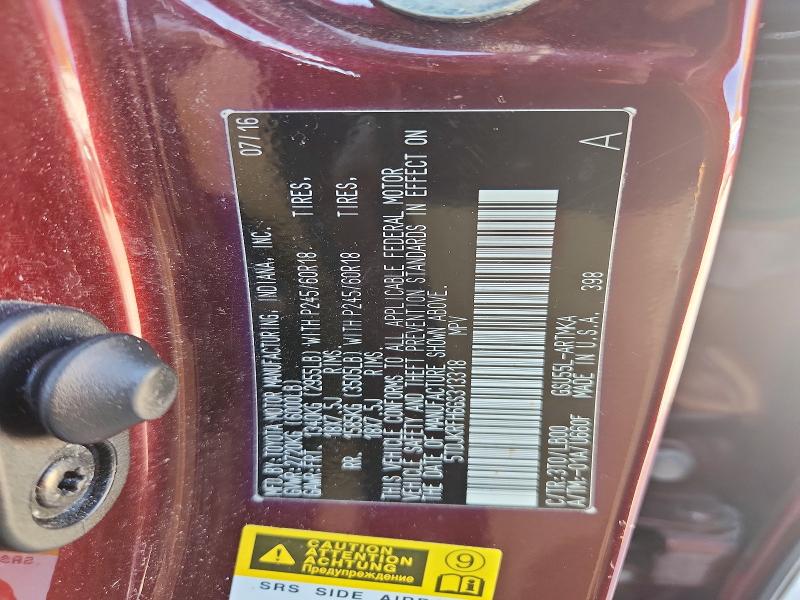 Photo 14 from auction – 2016 TOYOTA HIGHLANDER with VIN 5TDJKRFH6GS313318