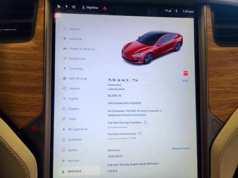 Снимка 9 от търг – 2020 TESLA MODEL S с VIN 5YJSA1E4XLF400659