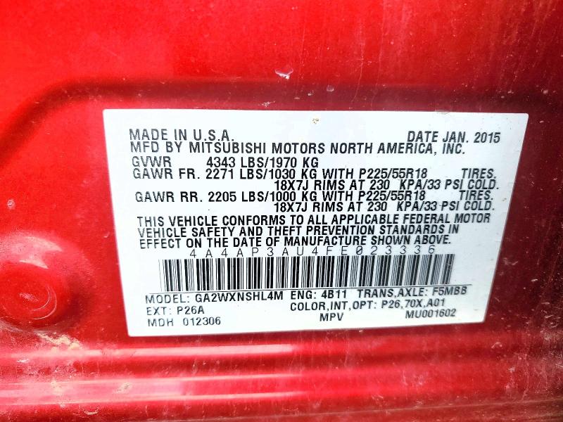Снимка 14 от търг – 2015 MITSUBISHI OUTLANDER SPORT с VIN 4A4AP3AU4FE023336