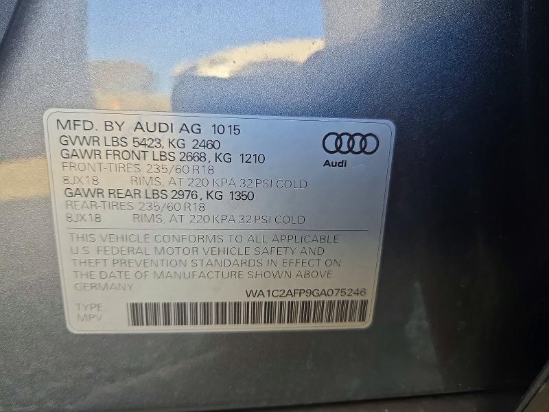Снимка 14 от търг – 2016 AUDI Q5 с VIN WA1C2AFP9GA075246