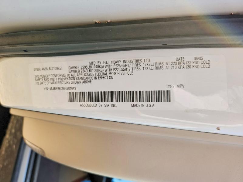 Фото 14 с аукциона – 2006 SUBARU OUTBACK с VIN 4S4BP86C964301643