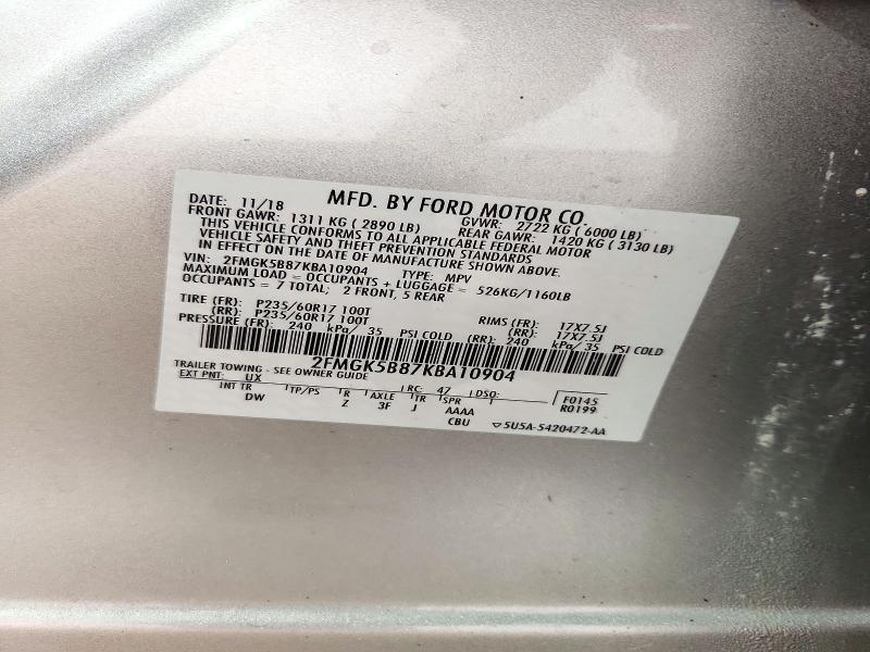 Photo 14 from auction – 2019 FORD FLEX with VIN 2FMGK5B87KBA10904