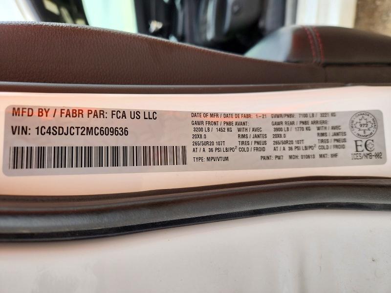 Снимка 14 от търг – 2021 DODGE DURANGO с VIN 1C4SDJCT2MC609636