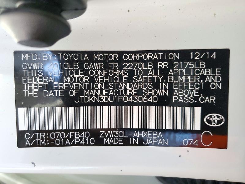 Снимка 14 от търг – 2015 TOYOTA PRIUS с VIN JTDKN3DU1F0430640
