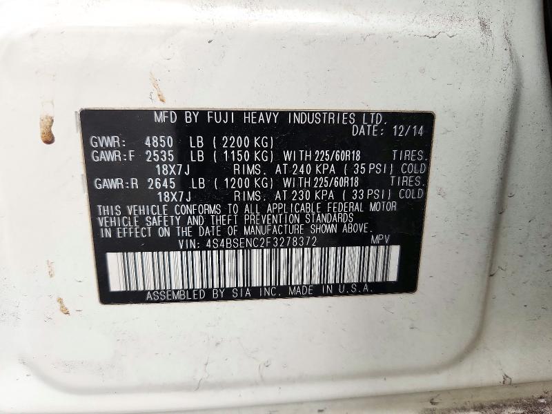 Photo 14 from auction – 2015 SUBARU OUTBACK with VIN 4S4BSENC2F3278372