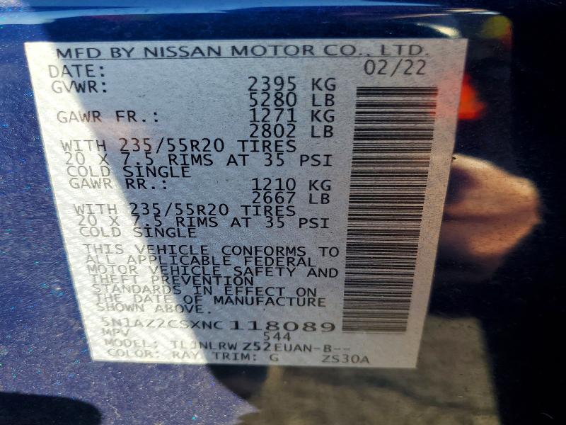 Снимка 14 от търг – 2022 NISSAN MURANO с VIN 5N1AZ2CSXNC118089