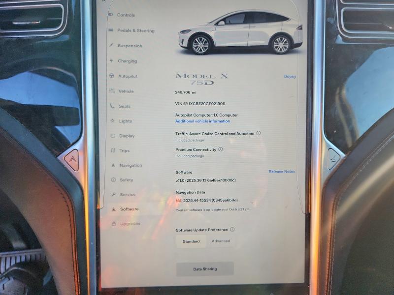 Photo 9 from auction – 2016 TESLA MODEL X with VIN 5YJXCBE29GF021906