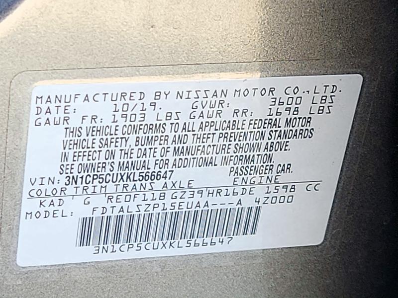 Photo 14 from auction – 2019 NISSAN KICKS with VIN 3N1CP5CUXKL566647