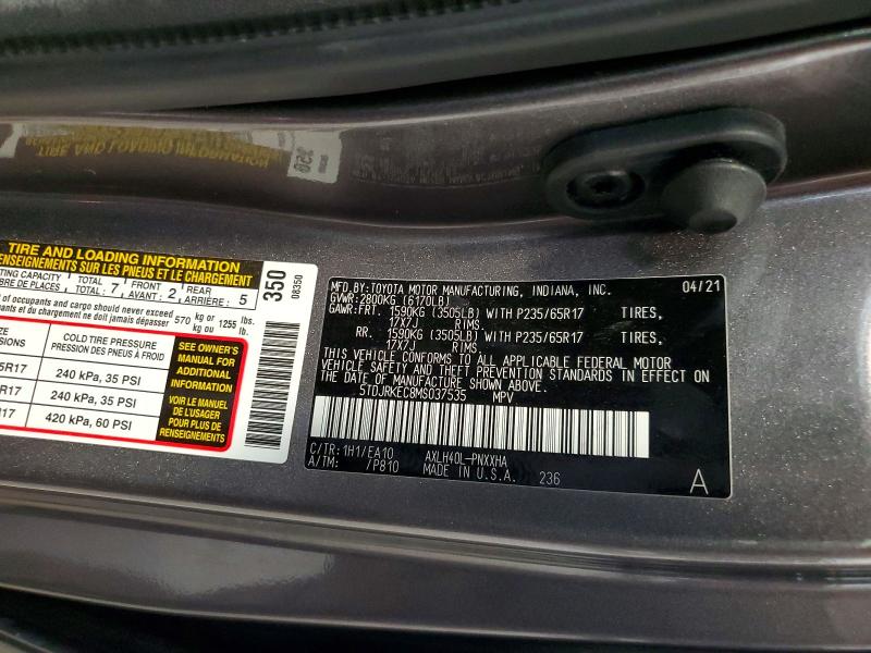 Photo 14 from auction – 2021 TOYOTA SIENNA with VIN 5TDJRKEC8MS037535