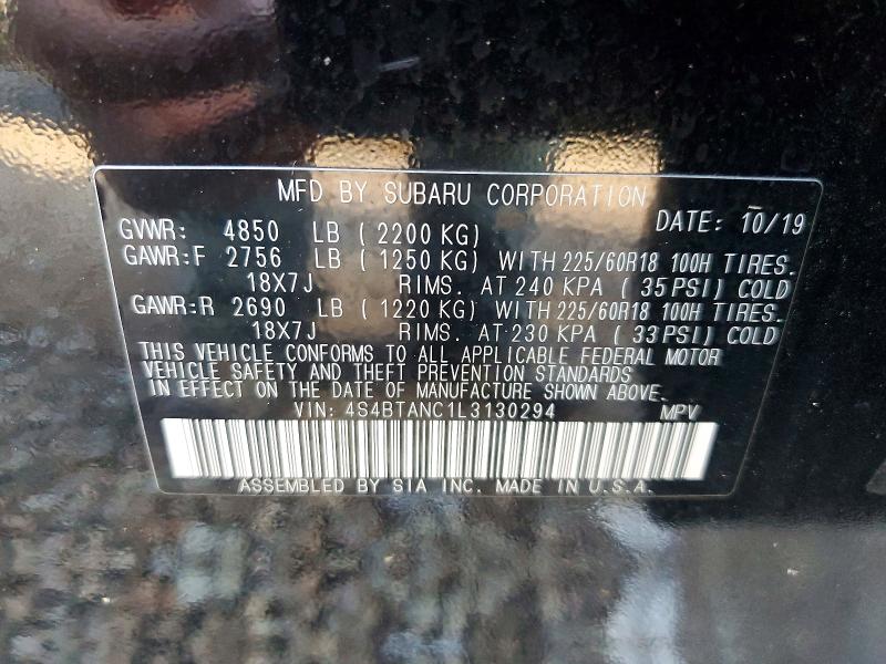 Photo 14 from auction – 2020 SUBARU OUTBACK with VIN 4S4BTANC1L3130294
