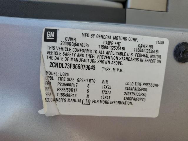 Photo 14 from auction – 2006 CHEVROLET EQUINOX LT with VIN 2CNDL73F866079043
