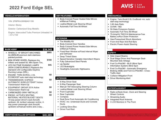 Photo 12 from auction – 2022 FORD EDGE SEL with VIN 2FMPK4J99NBA91199