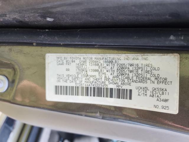 Photo 10 from auction – 2004 TOYOTA SEQUOIA SR with VIN 5TDBT44A74S223455