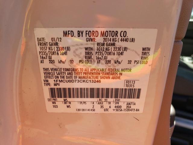 Photo 14 from auction – 2012 FORD ESCAPE XLT with VIN 1FMCU0D73CKC13246